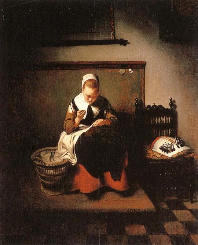 MAES, Nicolaes A Young Woman Sewing